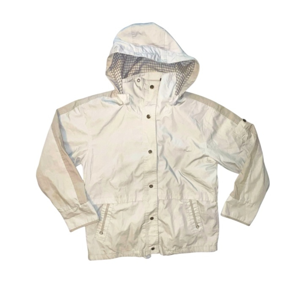 Pao Sport Cream Tan Hooded Button Up Jacket Removable Hood Size Medium